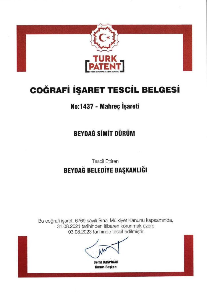 BEYDAĞ SİMİT DÜRÜMÜ ARTIK COĞRAFİ İŞARET TESCİLLİ